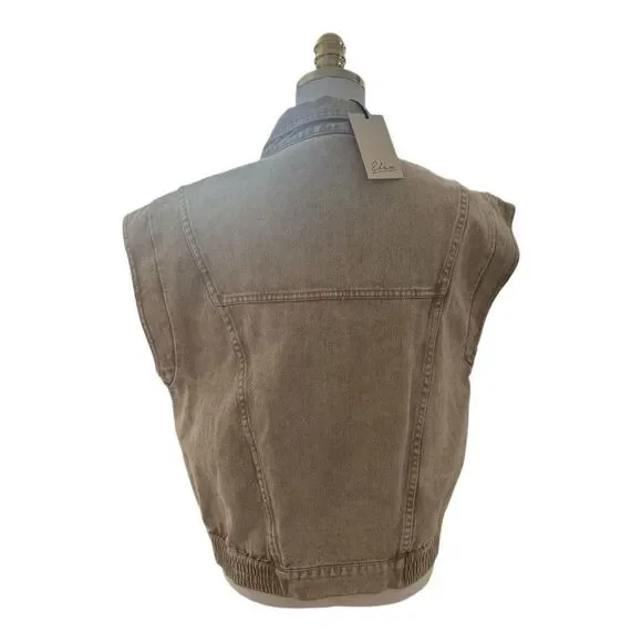 NWT Elan Joy Vest Tan Wash Button Down Denim with Pockets Sz Med - Picture 6 of 14